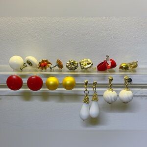Vintage 60’s Red , Gold and White Clip-On Earrings Set